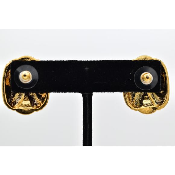 KJL Avon Cabochon Earrings Green Gray Enamel Gold Tone Stud Pierced Signed 9E - Picture 10 of 12